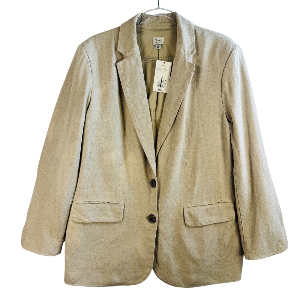 A New Day Linen Blend Oversize Blazer Casual‎ Work Office Career Jacket Beige M